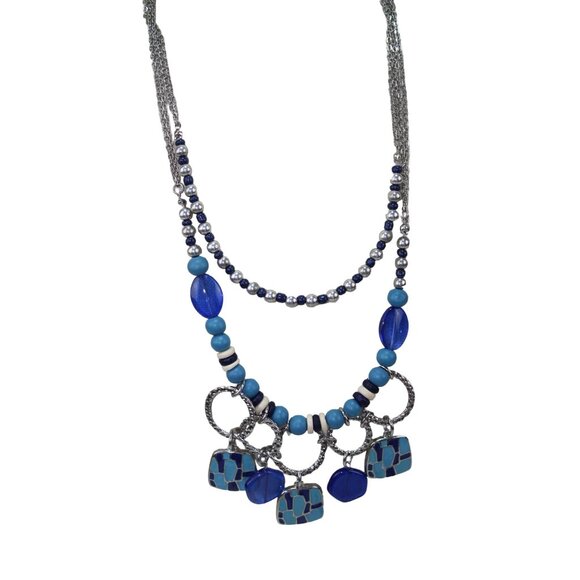 Chicos Blue Beaded Necklace Beads Charm 92003 - Picture 1 of 4